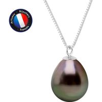 PERLINEA - Collier Perle de Culture de Tahiti A+ - Poire 9-10 mm - Or Blanc - Bijoux Femme