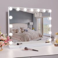 FENCHILIN Hollywood 15 LED miroir de maquillage lumineux-3 types de lumière réglable - charge USB - loupe 10x - Blanc - 58 x 46cm