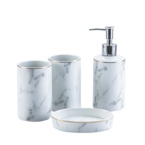 distributeur de savon compos/é de porte-savon 4 pi/èces set de salle de bain complet Homevibes Set daccessoires pour salle de bain porte-brosse et gobelet set de salle de bain en c/éramique