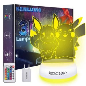 LAMPE A POSER KENLUMO Evoli Lampe pikachu Noël Enfant Cadeau Pokemon Lampe de chevet LED télécommande Touchez pour changer de couleur decora
