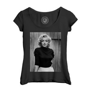 T-SHIRT T-shirt Femme Col Echancré Noir Marilyn Monroe Portrait Mannequin Photo Vintage
