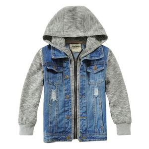 VESTE Veste en Jean Garcon Enfant Capuche Casual Veste en Denim Mi Saison Fermeture à glissière