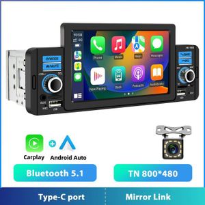 AUTORADIO Autoradio Bluetooth CarPlay Android Auto 5 pouces lecteur MP5 Bluetooth mains libres A2DP USB Charge-TF-EQ-récepteur FM avec Caméra