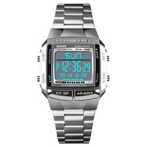 MONTRE Montre Homme luxe marque bracelet numérique électronique chronomètre alarme sport étanche carré 2020 mode argent