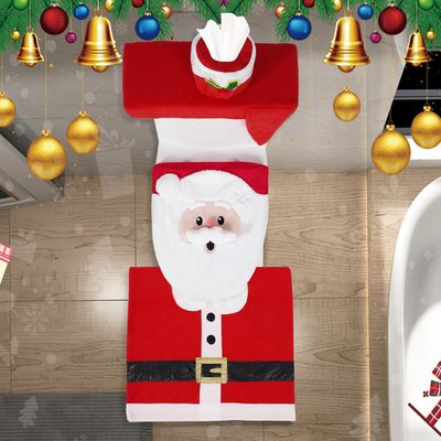 Set De 3 Housses De Toilette Noël - Motif Père Noël/bonhomme De Neige - Housse Abattant, Tapis Contour Et Tapis De Bain - 3