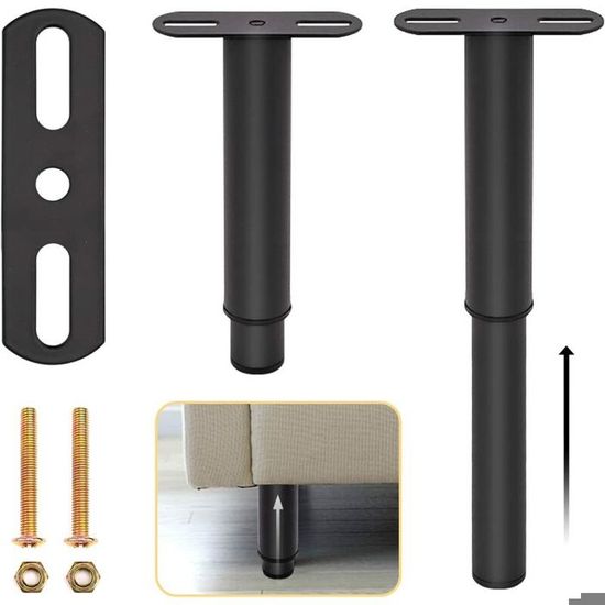 4 Pieds Réglables Dechoga Pour Lit Ou Meuble - Acier Noir, Hauteur 18-33 Cm, Charge 400 Kg