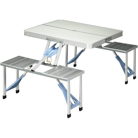 Vounot Table Pliante Pique-Nique 180x75x72 Cm HDPE 8 Personnes - Valise Portable Blanche