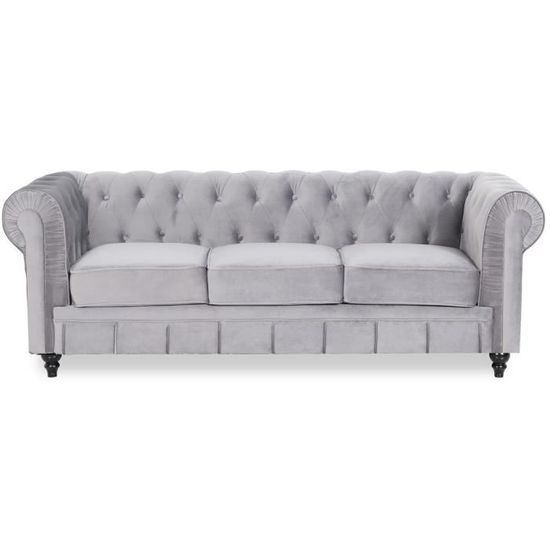 canape chesterfield velours 3 places altesse argent cdiscount maison