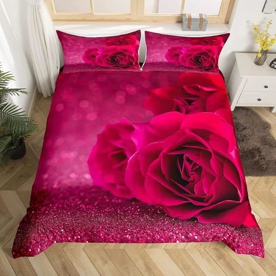 Housse De Couette 140x200 Cm + 2 Taies 65x65 Cm – Microfibre 100% – Motif Flocons De Neige 3D – Fermeture Éclair – Rouge Noël - 2