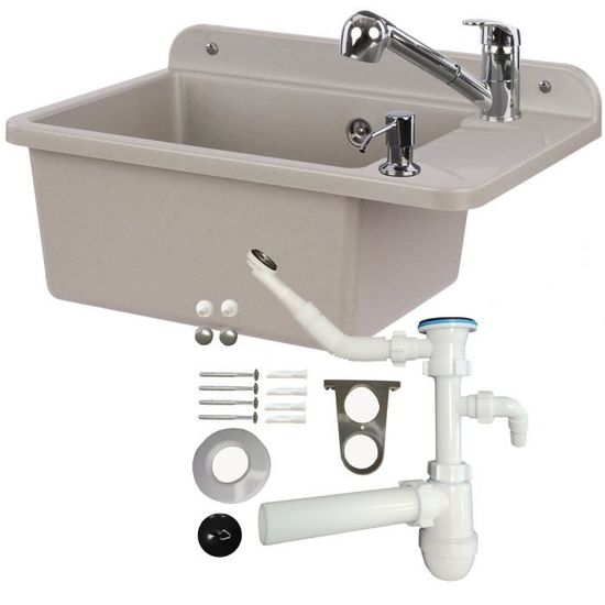 Lavabo Gris Botle 61,5 Cm Avec Robinet Douchette Extractible Et Distributeur