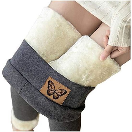 Leggings Chauds Femme D'hiver Pantalons Peluche-Doublure Épais En Laine De Cachemire Leggings Slim Fit Doublé En Polaire Thermique Pantalon, Doublé En Polaire Thermique Pantalon-Noir,Gris