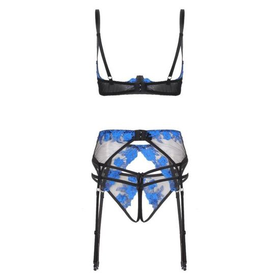 Ensemble Lingerie Dentelle MIZSPISE - Soutien-Gorge, Porte-Jarretelles, Culotte, 3 Pièces Noir