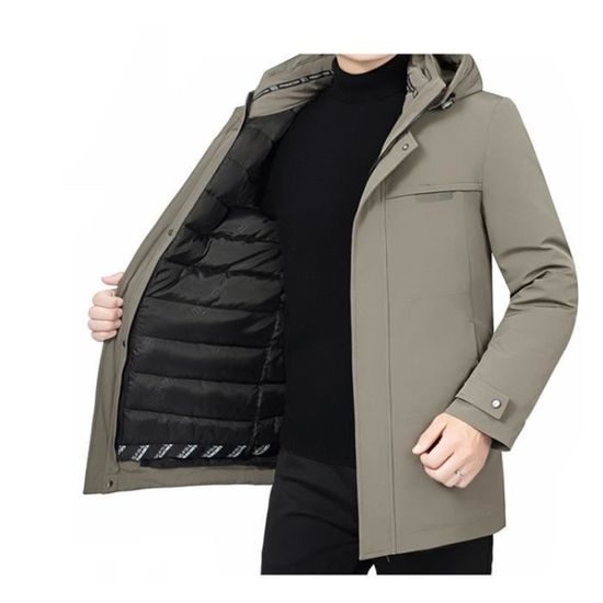 Manteau Homme Mi-Longues Doublure Amovible A Capuche amovible Chaude Manches Longues - Kaki Kaki 