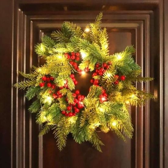 Couronne De Noël 30 Cm Réutilisable – Guirlande Sapin & Baies Artificielles Pour Porte, Cheminée, Fenêtre, Escalier