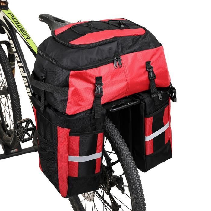 Sacoche Vélo 60L Double Siège Arrière 3-en-1 Imperméable avec Housse de Pluie – Grande Capacité, Waterproof, Résistante & Facile à Installer - Vélos