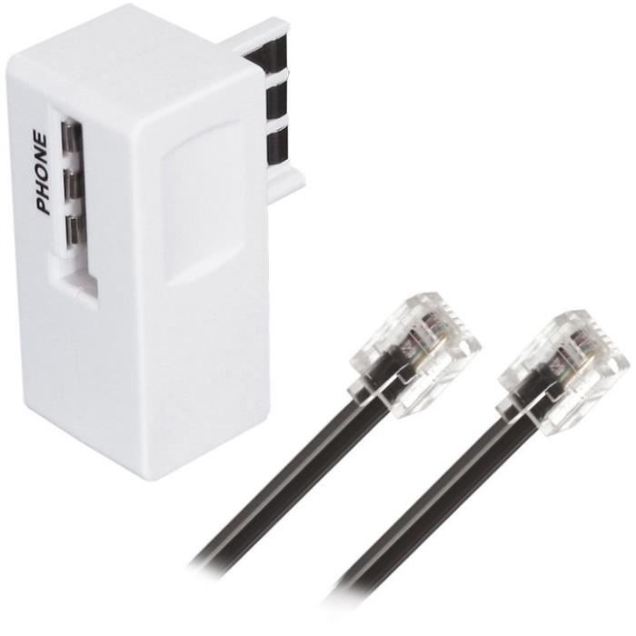 APM Cordon ADSL RJ11 - Mâle/Mâle - Noir - 5m + FILTRE ADSL - Blanc