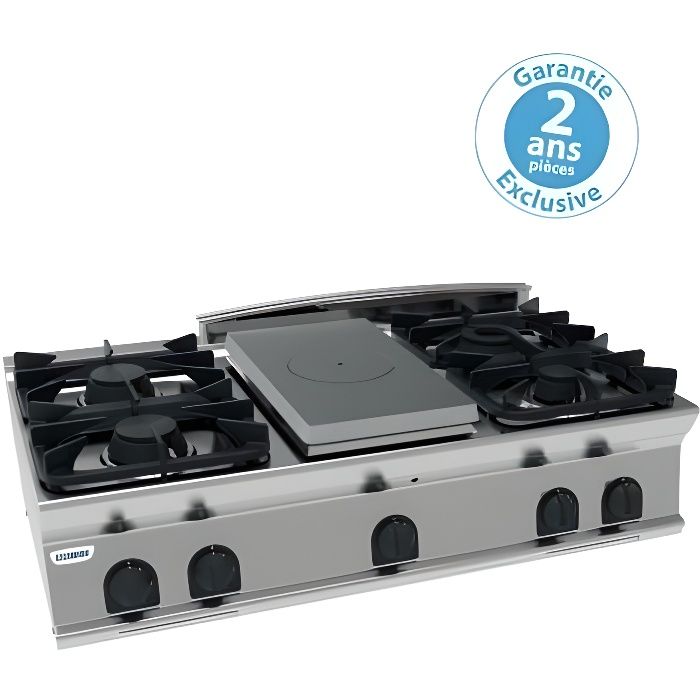 Plaque de cuisson - top 4 feux vifs gaz et 1/2 plaque coup de feu - gamme 700 - module 400 - Tecnoinox