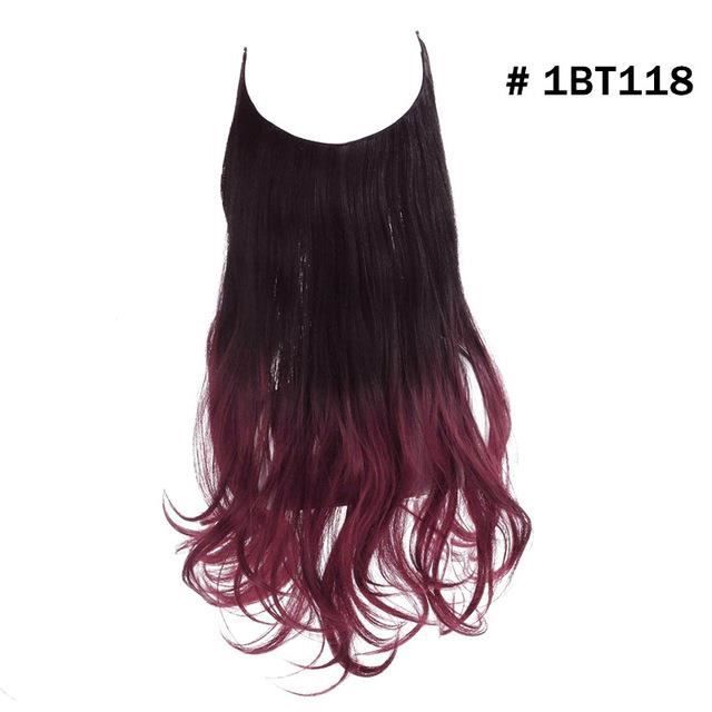 14-vague Halo Extensions de cheveux pas de pince en Ombre Blonde noir rose synthétique naturel caché Secret faux cheveux #1BT118