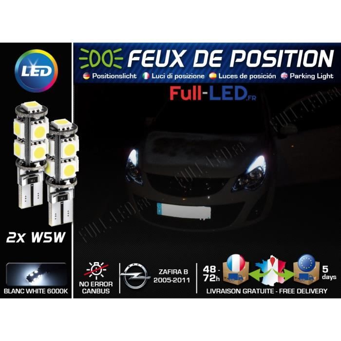 Ampoules Feux de position LED - Opel Zafira B- W5W blanc Xénon