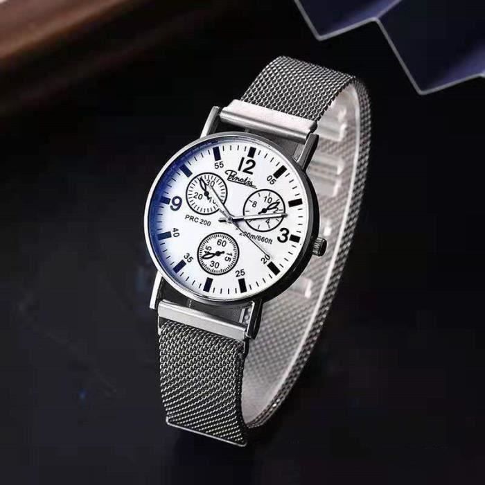 RMEGA Montre Homme Montre Bracelet Homme Affaires Quartz Etanche Acier Inoxydable Bande - Acier- Cadran Blanc