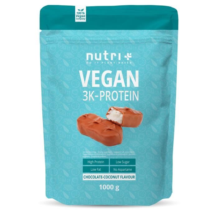 NUTRI-PLUS SHAPE & SHAKE 3K PROTEIN - Poudre de protéines végétaliennes - CHOCOLAT ET NOIX DE COCO - PROTEINES - 1000g
