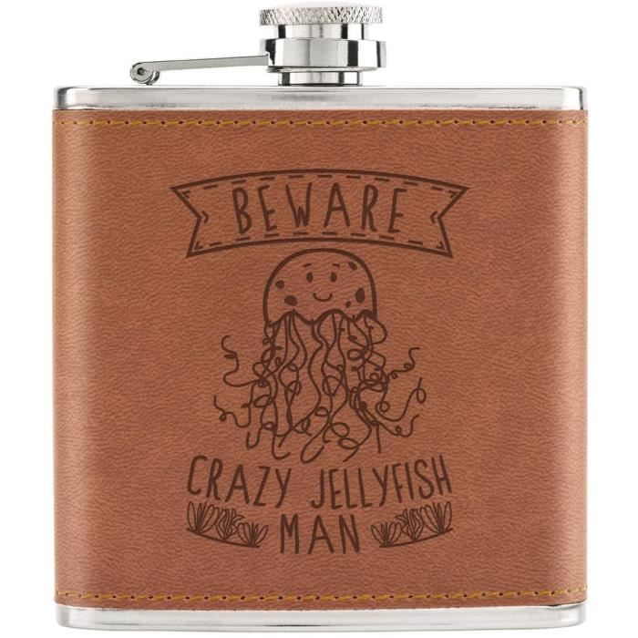 Attention Crazy Méduse Homme 170ml Cuir PU Hip Flasque Fauve