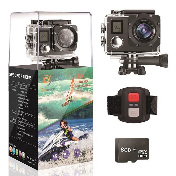 Tecwizz - TW20 4K 20MP Dual Screen Ultra HD WiFi Caméra d'action avec capteur Sony 30 m étanche avec télécommande et Plusieurs Ac