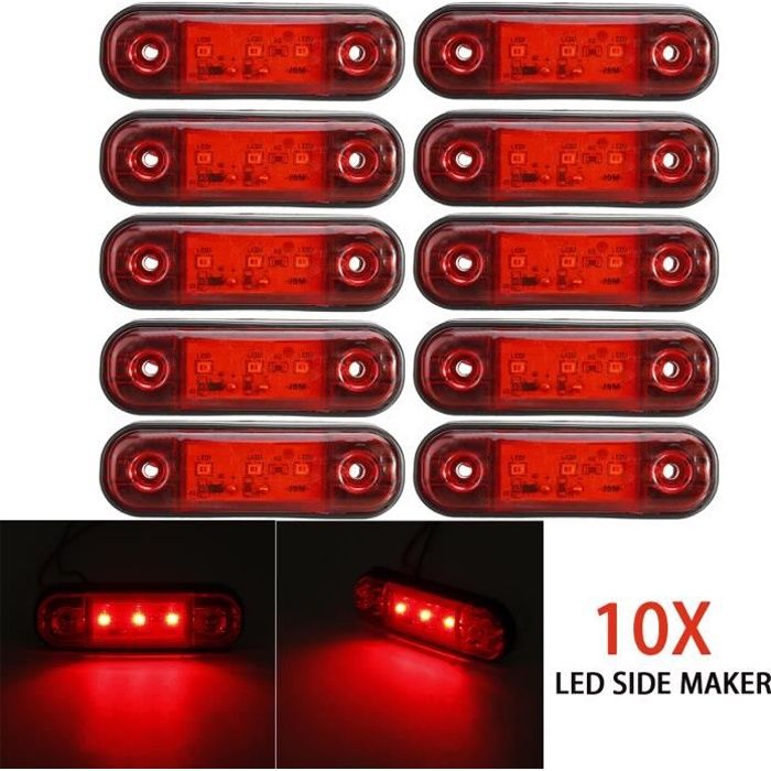 10Pcs 3-LED Feux position Latéral Gabarit Indicateur Pour Camion Remorque Caravane ROUGE