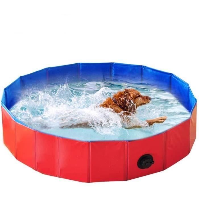 Piscine pour Chien Pliable PVC Baignoire Bassin de Baignade Bain pour Chat Animal Extérieur ou Intérieur (XL 120 * 30CM, Rouge)