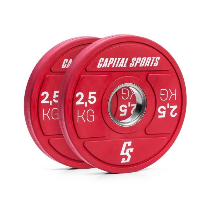 Capital Sports Nipton 2021 - disques de poids - bumper plate - 2 x 2,5 kg - caoutchouc dur - rouge