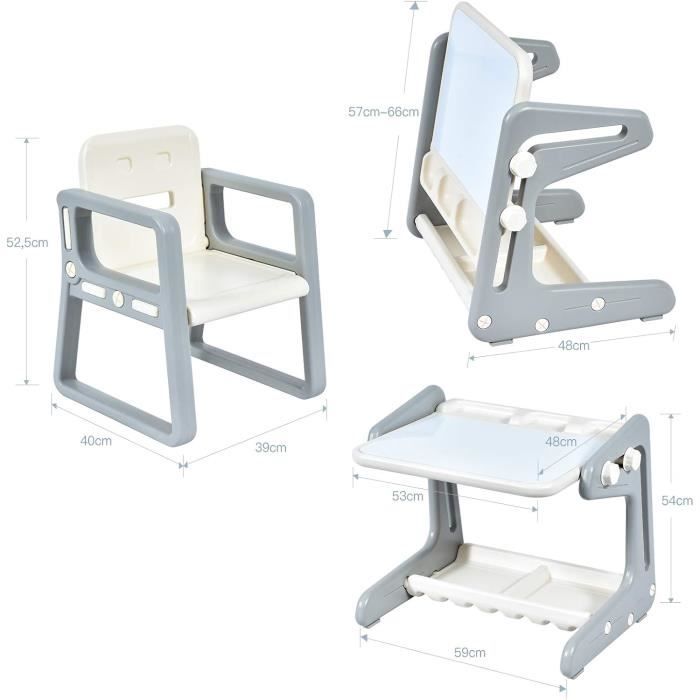 COSTWAY Table et Chaise à Dessin pour Enfant Inclinable, avec Tableau Magnétique Réglable, Inclus Grand Espace de Stockage