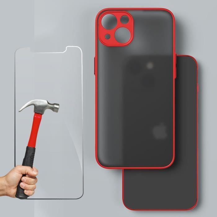 Lot Coque Pour iPhone 13 Protection Gel Silicone Mat - Rouge + 1 Verre Trempé