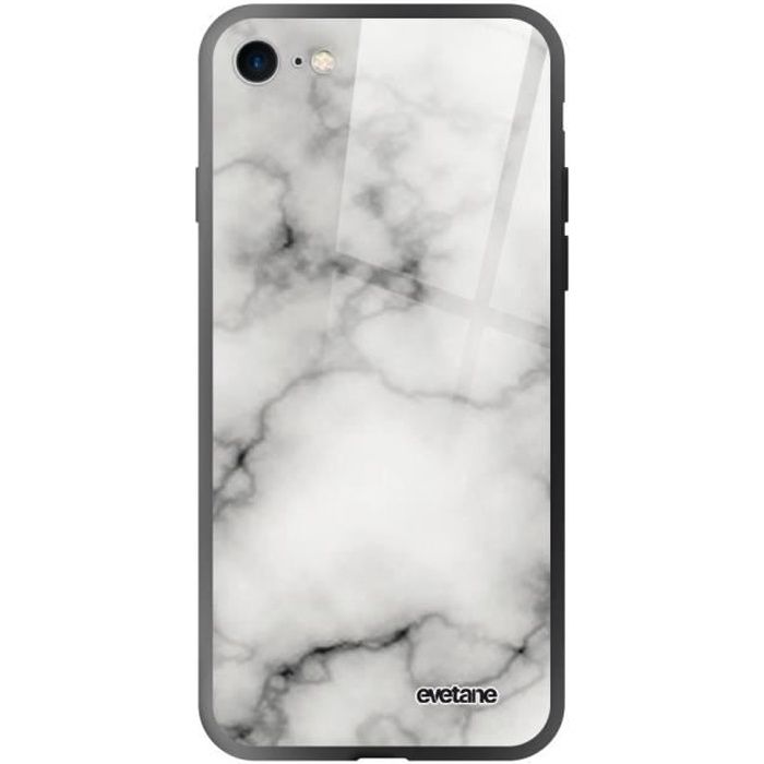 Coque pour iPhone 7/8/ iPhone SE 2020 soft touch noir effet glossy Marbre blanc Design Evetane