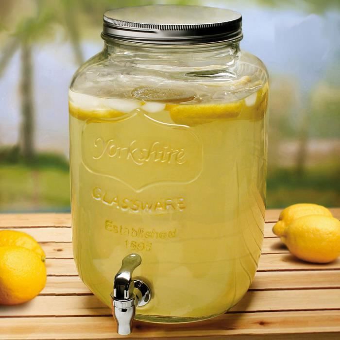 Grande Fontaine Distributeur à Boisson en Verre - 8 Litres avec Robinet