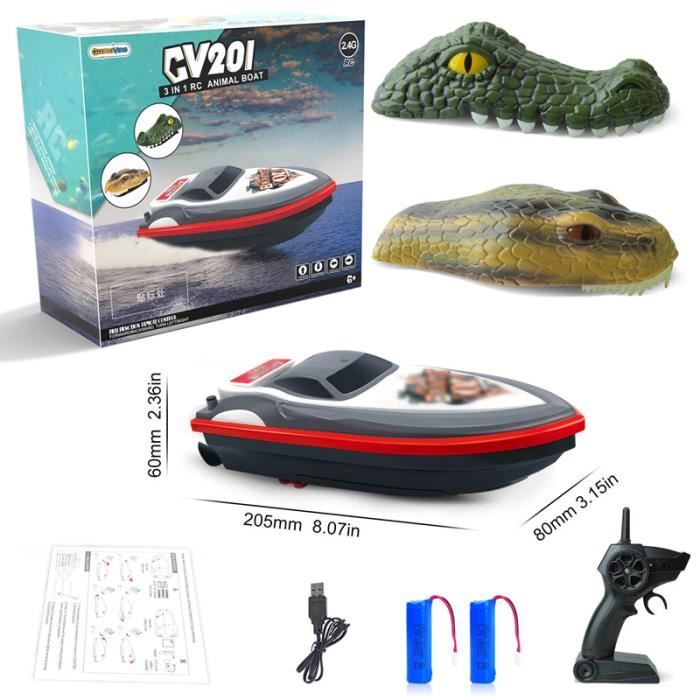 3 en 1 Mini Bateau télécommandé, Simulation Tête de Animal Bateau, Double Hélice , Télécommande Radiocommandés