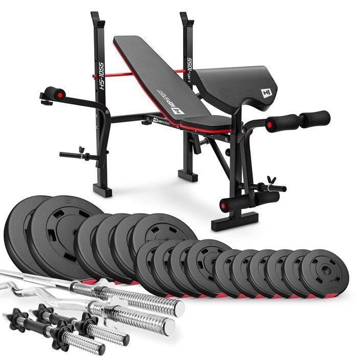 HS Hop-Sport Set d'haltères de 74 kg avec le banc de musculation HS-1055