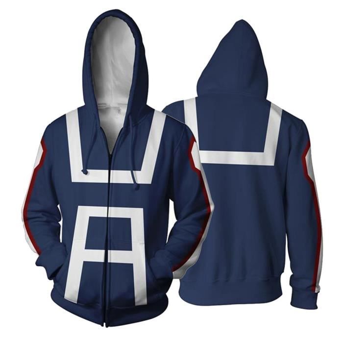 Sweat Zippé Homme My Hero Academia Imprimé Hoodies Pull à Capuche Casual Sweat-shirt Manche Longue