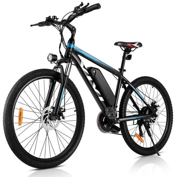 Vélo électrique 26 pouces vélo de montagne électrique 250W 36V 21 vitesses frein à disque avec phare à LED Bleu EU Prise