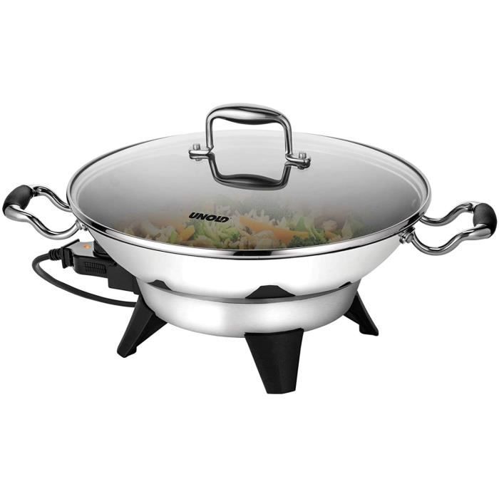 UNOLD Wok 48736 Wok noble 6 l Capacité 1800 W Acier inoxydable Diamètre 32 cm Réglage en continu de la température de 80 °C à 210 °C