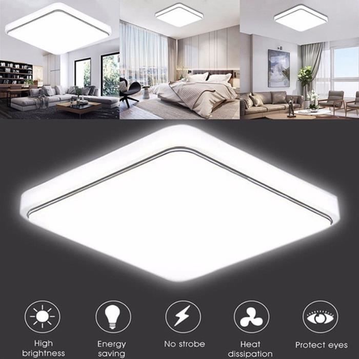 12W LED Plafonnier Moderne Blanc Super Lumineux Carré Lampe pour Salon Salle De Bains Chambre À Coucher Lumière blanc - Argenté