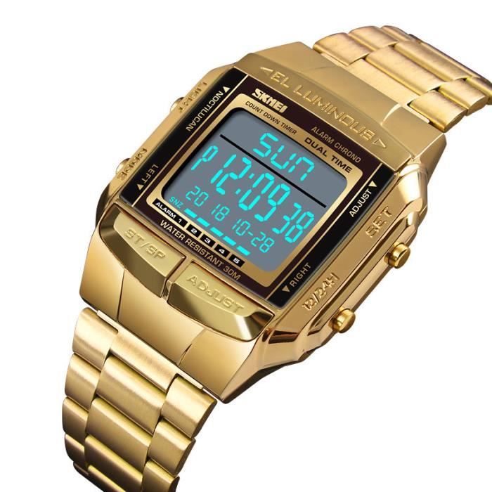 Montres Hommes 2020 or luxe marque bracelet numérique électronique chronomètre réveil sport étanche carré mode