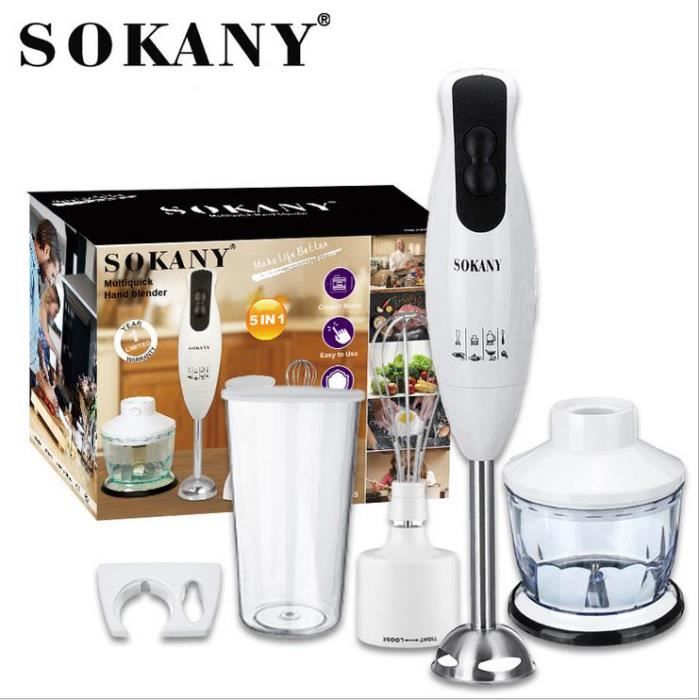 SOKANY 5en1 Mixeur Plongeant 600W - Multifonction Batteur à oeufs Mélangeur électrique Fouet Presse-agrumes Hachoir à Viande