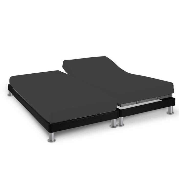 Drap housse double 2x80x200cm anthracite 100% coton 57 Fils/cm²