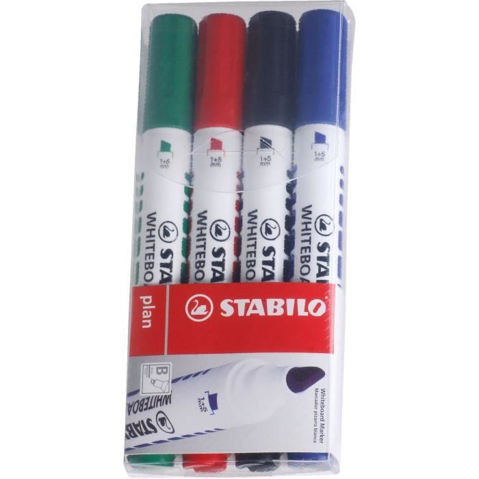 STABILO Plan - 4 marqueurs effaçable à sec - pointe biseautée