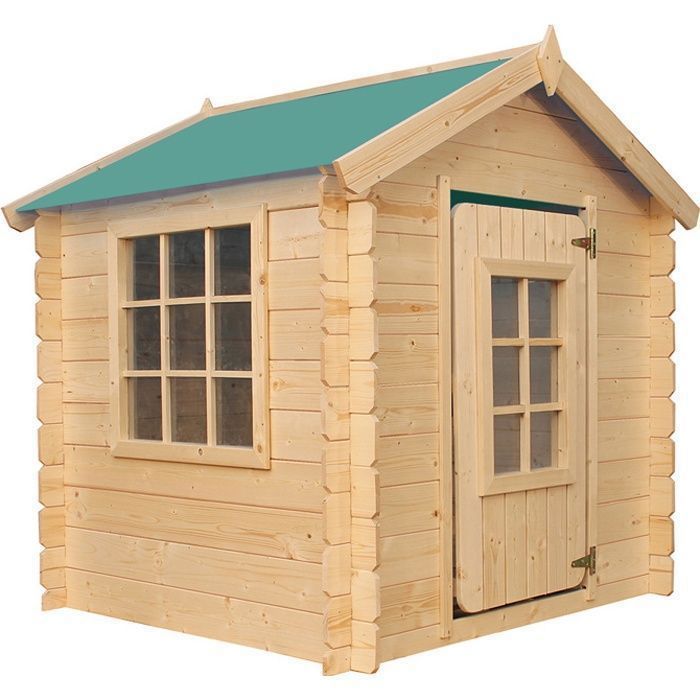 Timbela M570Z-1 Maison en bois pour enfants -Toit vert- Maison de jeux pour lextérieur 111x113xH121cm/0.9 m2
