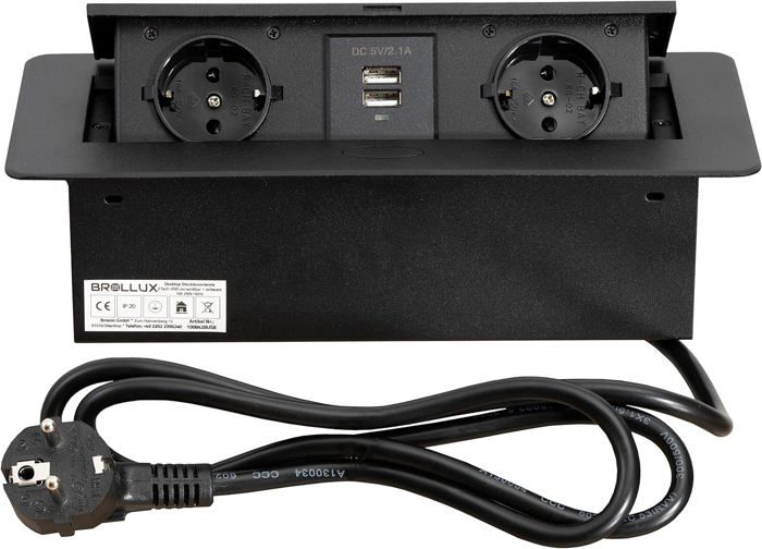Prise Encastrable Pop-up Pour Sol Ou Table - 2 Prises EU, USB-A/C, LAN, HDMI, 250V 16A, Noir