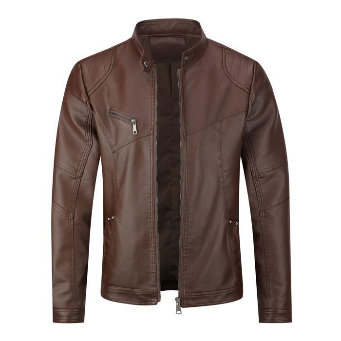 Blouson Homme en Cuir Col Montant Bomber Moto Zippe Casual Veste Cool Marron ALLTHEMEN Marron Cdiscount Pret a Porter