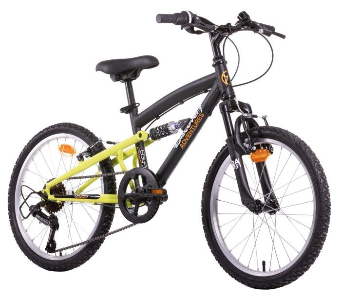 Vélo VTT 20'' Tout Suspendu - Discovery Adventures - 6 Vitesses - Freins V-Brake - Jantes en Aluminium