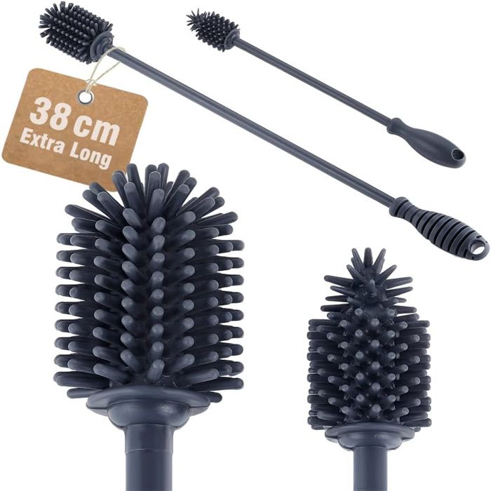 2 Brosses De Nettoyage Pour Bouteilles - 7 Cm Et 9 Cm, Avec éponge Et Manche En Bois