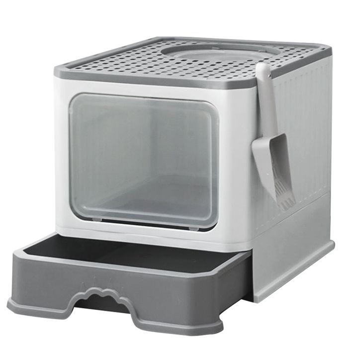 Meilleurs prix pour MIPAN Bac à Litière pour Chat,Grande Maison de Toilette Chat Pliable avec Couvercle Gris